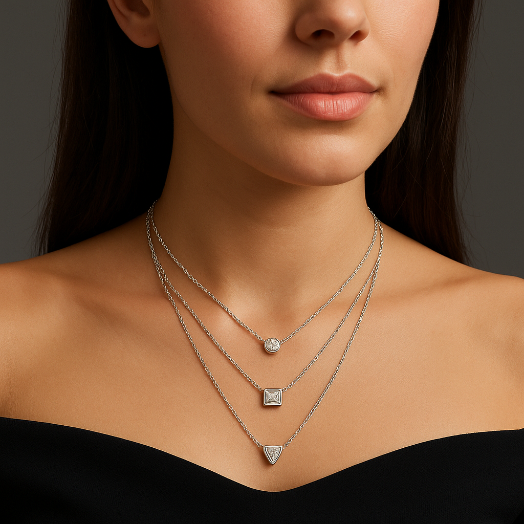 925 Sterling Silver Three Layered Necklace