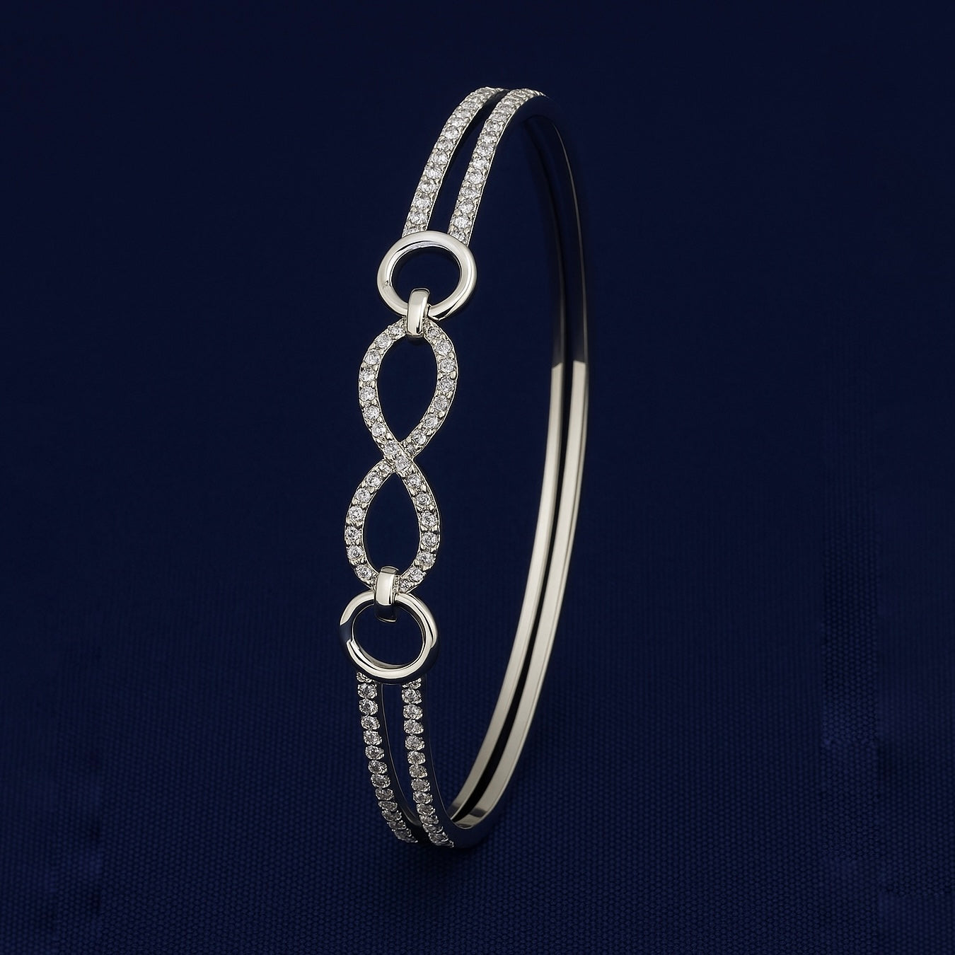 925 Sterling Silver Infinity Front Opening Kada Bracelet