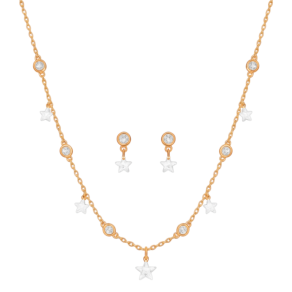 925 Sterling Silver Rose Gold Plated Stars Pendant Set