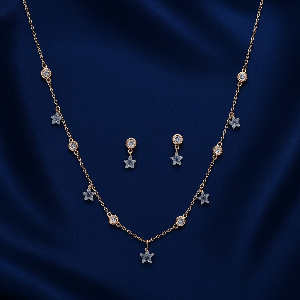 925 Sterling Silver Rose Gold Plated Stars Pendant Set