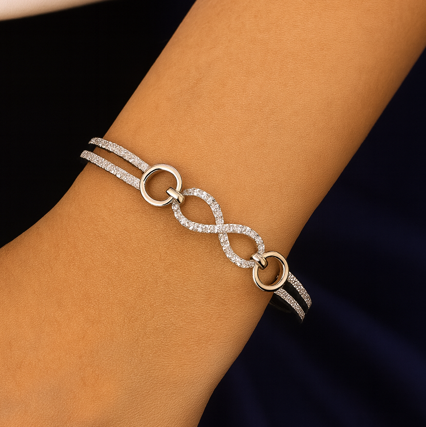 925 Sterling Silver Infinity Front Opening Kada Bracelet
