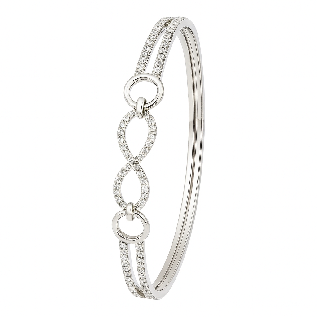 925 Sterling Silver Infinity Front Opening Kada Bracelet