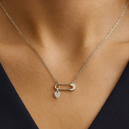 925 Sterling Silver Pin Heart Necklace