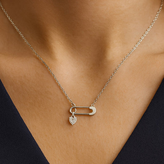 925 Sterling Silver Pin Heart Necklace