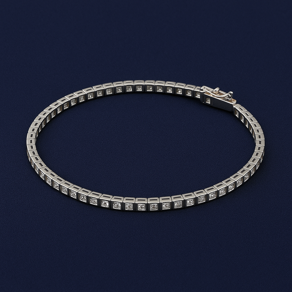 925 Sterling Silver Squared Tennis Bracelet