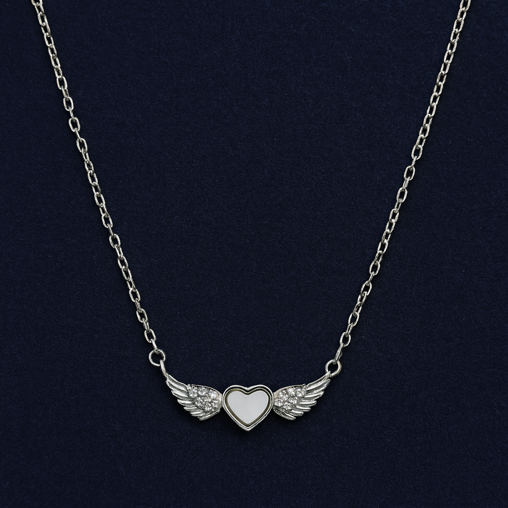 925 Sterling Silver Heart Wing Necklace