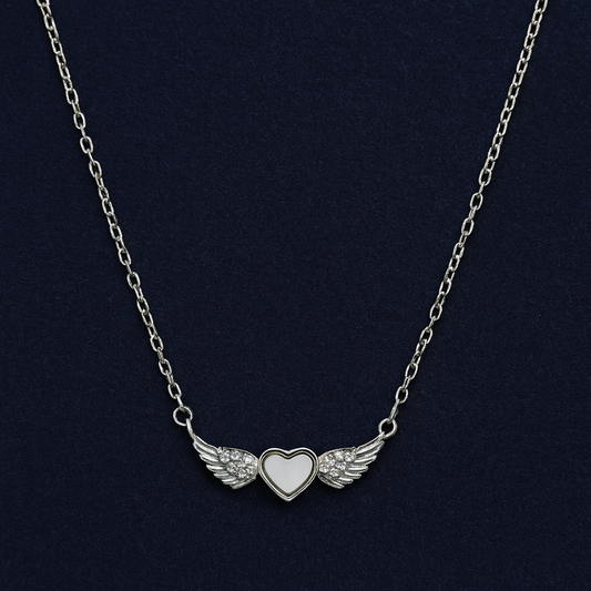 925 Sterling Silver Heart Wing Necklace