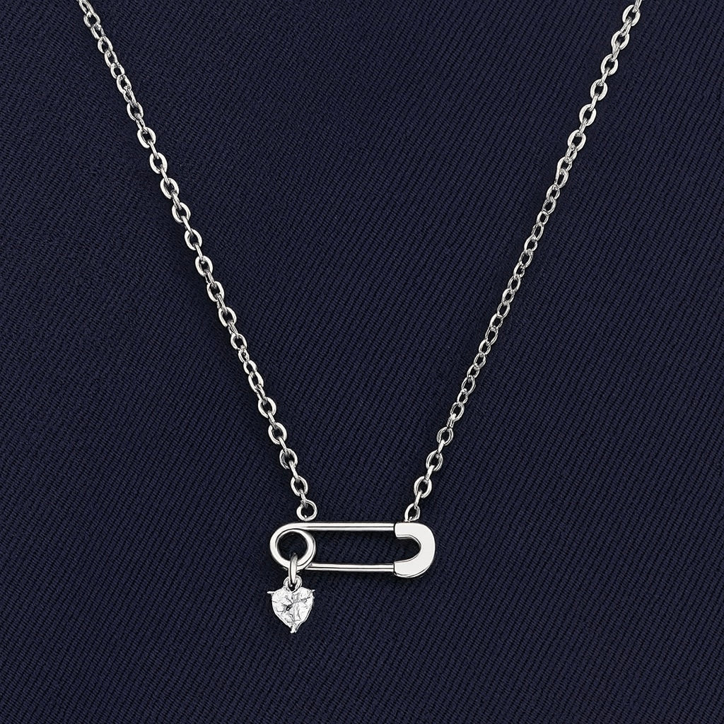 925 Sterling Silver Pin Heart Necklace