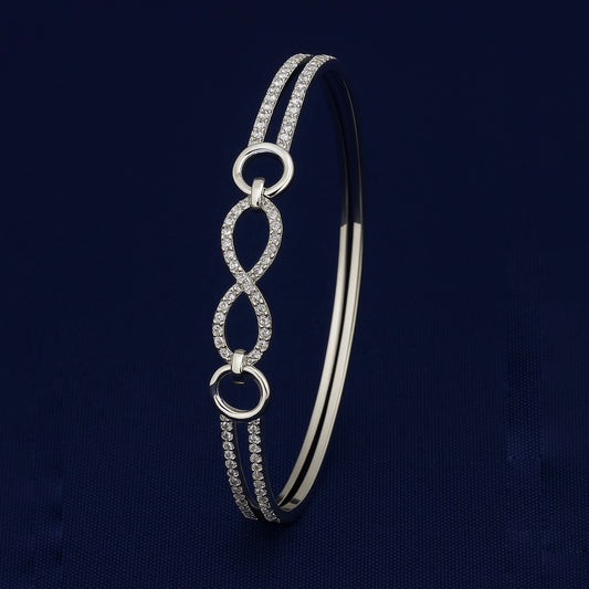 925 Sterling Silver Infinity Front Opening Kada Bracelet