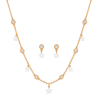 925 Sterling Silver Rose Gold Plated Stars Pendant Set