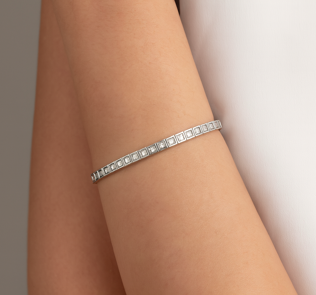 925 Sterling Silver Squared Tennis Bracelet