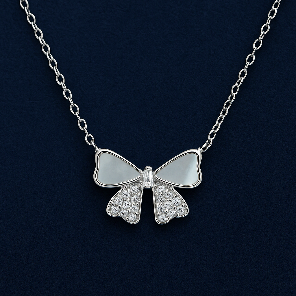 925 Sterling Silver Bow Necklace