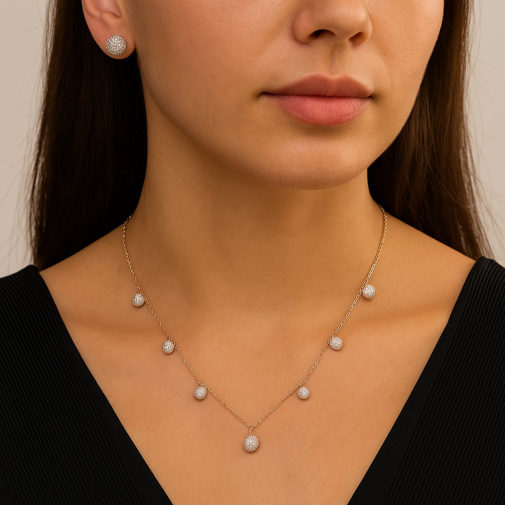 925 Sterling Silver Rose Gold Plated Esther Pendant Set